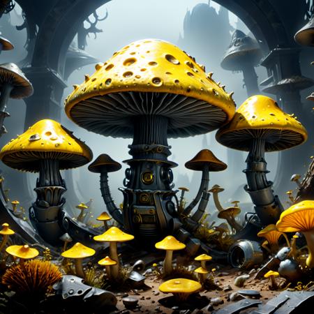 ((best quality)), ((masterpiece)), ((realistic,digital art)), (hyper detailed),DonMR3mn4ntsXL  Yellow Ochre Mighty Cup-shaped Scaly mushroom, Bumpy Texture,  Beneficial Mycorrhizae, Swell, Tufted,   Rough-textured Volva,,Cap Margin Scaly Pileus,,Uniform Bruising,   , octane rendering, raytracing, volumetric lighting, Backlit,Rim Lighting, 8K, HDR,   <lora:DonMR3mn4ntsXL-000016:1>