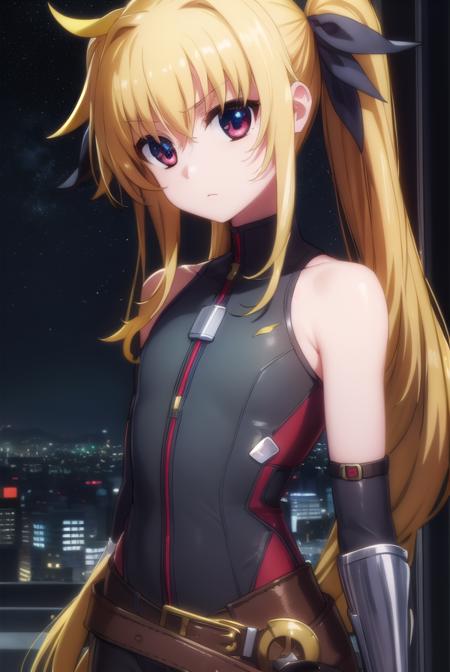 fatetestarossa, <lora:fate testarossa movie2-lora-nochekaiser:1>,
fate testarossa, long hair, blonde hair, (red eyes:1.3), twintails, hair ribbon,
BREAK gloves, belt, bodysuit, magical girl, gauntlets,
BREAK outdoors, city, night, starry sky,
BREAK looking at viewer, (cowboy shot:1.5),
BREAK <lyco:GoodHands-beta2:1>, (masterpiece:1.2), best quality, high resolution, unity 8k wallpaper, (illustration:0.8), (beautiful detailed eyes:1.6), extremely detailed face, perfect lighting, extremely detailed CG, (perfect hands, perfect anatomy),