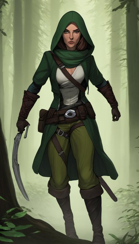 A female rogue in the forest. <lora:pastel_xl_v2:1>