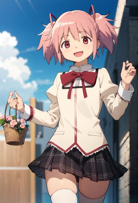 <lora:Madoka Akemi:0.8>, 1girl, madoka, happy, school uniform, short hair, white thighhigh