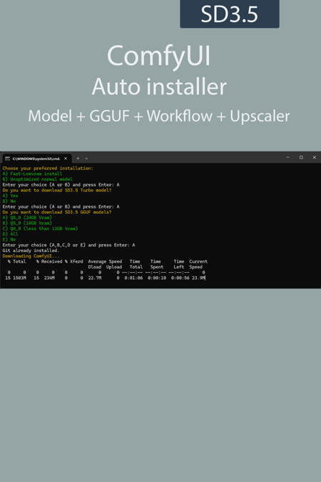 ComfyUI auto installer SD3.5 | GGUF | TURBO | UPSCALE v1.1