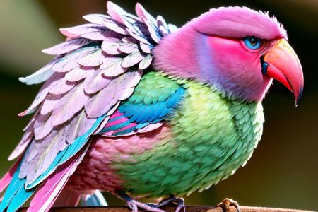 (masterpiece, best quality:1.2), ultra-detailed, Green, blue, and pink bird, (realistic:1.5), <lora:EdobBirds_v1.0:1>