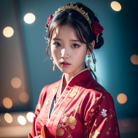 best quality, ultra high res, (photorealistic:1.4),1girl,iu, illustration.media of a hanfugirl, hanfu, beautiful intricacy clothing decorative pattern details, arms behind back, colorful, clear sharp focus, volumetric lighting, soft lights, cinematic lighting, cinematic effects, Intricate details, 
<lora:iu_v1:0.8> <lora:lora-hanfugirl-v1-5:0.1>