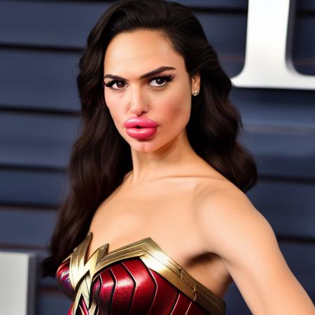 Wonder woman close up shot, photo studio white background, gal gadot  biggerfakelips-16000