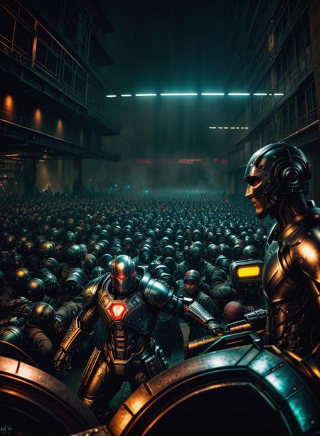 criminal underworld, cyberpunk, neon, robot gladiator pit, raucous crowd betting money, violence, danger,  24mm, 4k textures, soft cinematic light, adobe lightroom, photolab, hdr, intricate, elegant, highly detailed, sharp focus, ((((cinematic look)))), soothing tones, insane details, intricate details, hyperdetailed, low contrast, soft cinematic light, exposure blend, hdr, faded, <lora:more_details:1.2>, <lora:wowifierV3:.6>