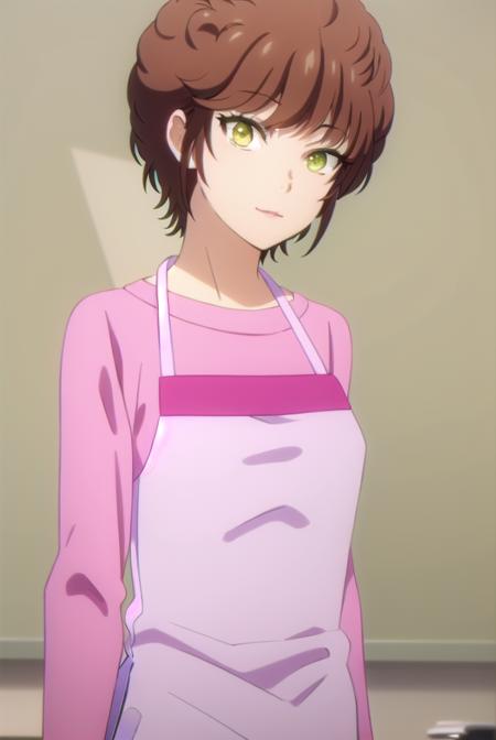 keikikisaragi, <lora:keiki kisaragi s1-lora-nochekaiser:1>,
keiki kisaragi, short hair, brown hair, (green eyes:1.3), smile,
BREAK shirt, apron, pink shirt,
BREAK indoors, kitchen,
BREAK looking at viewer, (cowboy shot:1.5),
BREAK <lyco:GoodHands-beta2:1>, (masterpiece:1.2), best quality, high resolution, unity 8k wallpaper, (illustration:0.8), (beautiful detailed eyes:1.6), extremely detailed face, perfect lighting, extremely detailed CG, (perfect hands, perfect anatomy),