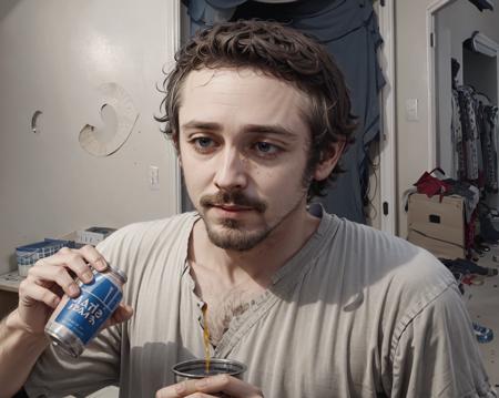 <lora:bossmanjack_v4_128_dims:1>, 1boy, realistic, solo, facial hair, drinking juice