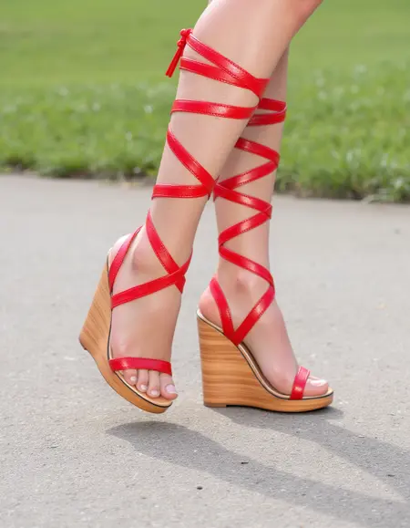 Leg wrap wedge sandals