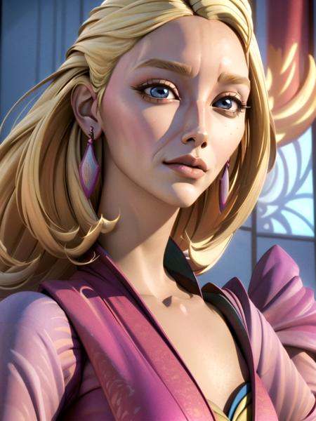 (best quality, masterpiece, beautiful and aesthetic:1.2, colorful, dynamic angle, highest detailed face) 1girl,solo,  satinekryze, blonde hair, pink surcoat, casual, puffy sleeves,upper body <lora:satinekryze:0.8>(high contrast, official art, extreme detailed, highest detailed)