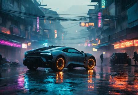 Futuristic cyberpunk scene in the year 2099 of humanoid robots rioting on streets, futuristic tech everywhere, futuristic cyberpunk cars, chaos everywhere, robots turning cars over, fires, people running, night, raining, wet asphalt, futuristic police, fire, smoke, neon lights, cinematic