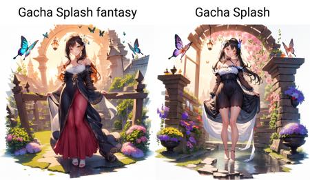 [(white background:1.5)::5], (bottle bottom:0.9),
1 girl, mid shot, full body, 
butterflies, flowers,floating petal,stone fragment,  beautiful detailed water,cloud,sun,dusk,sunset,beautiful detailed gate,
 <lora:Gacha Splash fantasy:1>