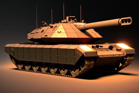 tank, 1tank. Dark foggy background, full view, red lights.