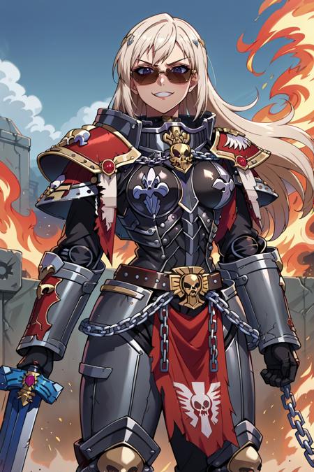 edgAdepta,wearing edgAdepta,power armor,shoulder armor,skull emblem