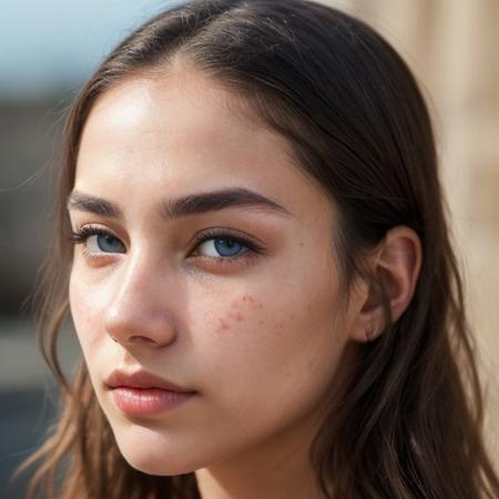 blue eyes.long curly hairs, mulatto  girl.beauty, realistic, masterpiece, photorealistic, 4k, 8k, super realistic, realism realistic, 1girl, (detail skin texture, ultra-detailed body), atmospheric scene, masterpiece, best quality, (cinematic light), fine lines mild under-eye circles skin detail, some acne don't look at camera A few facial hairs and eyebrows not plucked