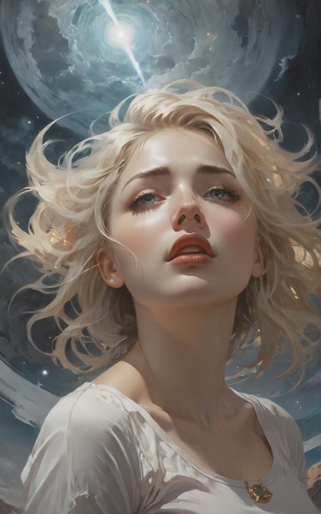 The constellations form infinite paisleys in the sky The condensation tumbles down and erases all my sight And is it in the nightmare map of the cosmos up high? Or is it in the signs? Or stranger still,  just in my eyes?,  art by Clayton Crain,  Stjepan Sejic,  Rachel Walpole,  Jeszika Le Vye,  Peter Mohrbacher,  thunder and portal and dark magic and starlight,  ((glowing pupils,  close up,  detailed eyes)),  1girl,  looking ((crying!!)),  tears dripping from her beautiful eyes,  blond,  sexy,  Saturn,  Jupiter,  canyon,  cliffs,  ocean,  waves,  Fisheye Lens,  wet white shirt,  view_from_below,  low_angle,  Leonardo Style,<lora:EMS-37230-EMS:0.600000>,<lora:EMS-43574-EMS:0.600000>