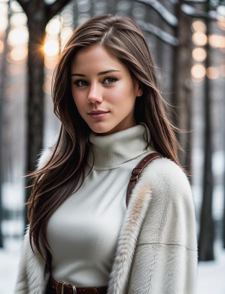 beautiful woman (dld_lcaprice:.99), beautiful hair, winter forest, elegant, snowing, natural skin texture, (fashionable fur coat), (turtleneck), sunset, cute smile, (Looking back over shoulder), 24mm, 4k textures, soft cinematic light, adobe lightroom, photolab, hdr, intricate, elegant, highly detailed, sharp focus, ((((cinematic look)))), soothing tones, insane details, intricate details, hyperdetailed, low contrast, soft cinematic light, exposure blend, hdr, faded, <lora:more_details:.6>, <lora:wowifierV3:.6>