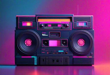 Create a vibrant digital art illustration that encapsulates the essence of the 1980s in a single image. Incorporate iconic elements such as cassette tapes, boomboxes, arcade games, neon lights, and retro fashion to evoke the nostalgic spirit of this era. The scene should exude an energetic and dynamic atmosphere, reminiscent of the vibrant cultural landscape of the 80s. Emphasize bold colors, geometric shapes, and a sense of optimism to capture the collective memories and experiences associated with this iconic decade.