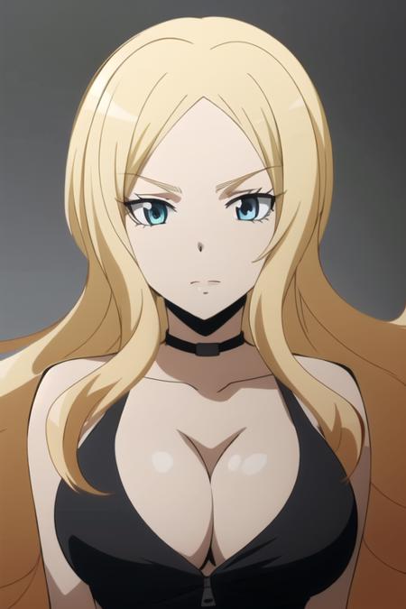 best quality,ultra high res, 1girl,<lora:IrinaJelaviÄR4:0.7>,IrinaJelaviÄR4,blonde hair, blue eyes, simple background,upperbody, choker, cleavage,