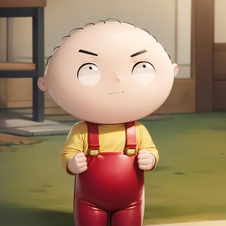 ((masterpiece, best quality)),(complex light), 1boy, solo, baby, stewie griffin, <lora:Stewie_Griffin1-10:0.6>, yellow shirt, red overalls, knight armor, shoulder armor,