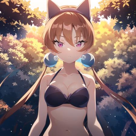 (masterpiece), (best quality), <lora:artkoikoi_AlisaSoutherncross_Keroro:1>, alisa_southerncross, 1girl, solo, long_hair, breasts, looking_at_viewer, large_breasts, brown_hair, animal_ears, hair_ornament, cleavage, hair_bobbles, twintails, jewelry, huge_breasts, oily skin, reflective skin, purple_eyes, upper_body, hairband, earrings, orange_hair, navel, forest in background