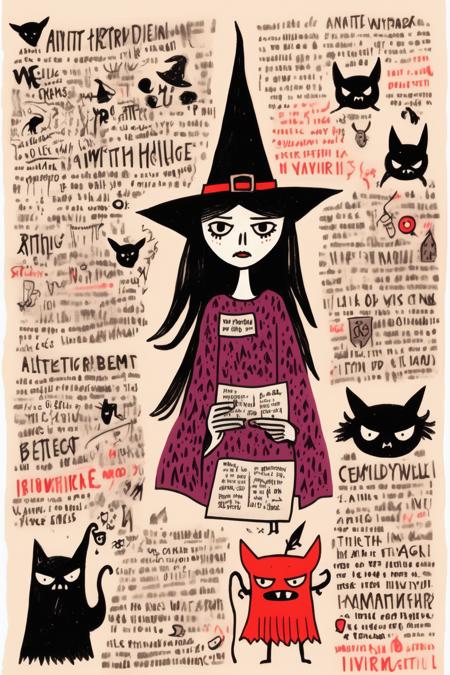 <lora:Gemma Correll Style:1>Gemma Correll Style - beautiful evil and angry witch, Sketchnote style