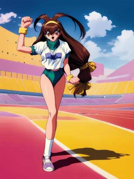 KanzakiAkari, 1girl, soro, brown_hair, hairband, brown_eyes, long_hair, antenna_hair, low-tied_long_hair, 1990s_(style), retro_artstyle, KanzakiAkari, 1girl, soro,