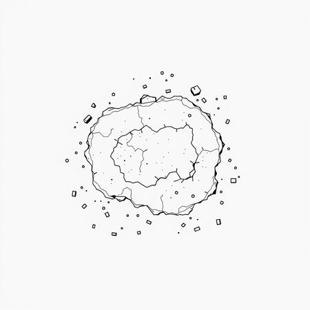 a overhead view of a piece of flat dirt, in a black and white lineart style as a tile from a video game tileset, viewed directly from overhead, flat 2D minimalist style, black and white monochrome color pallete,