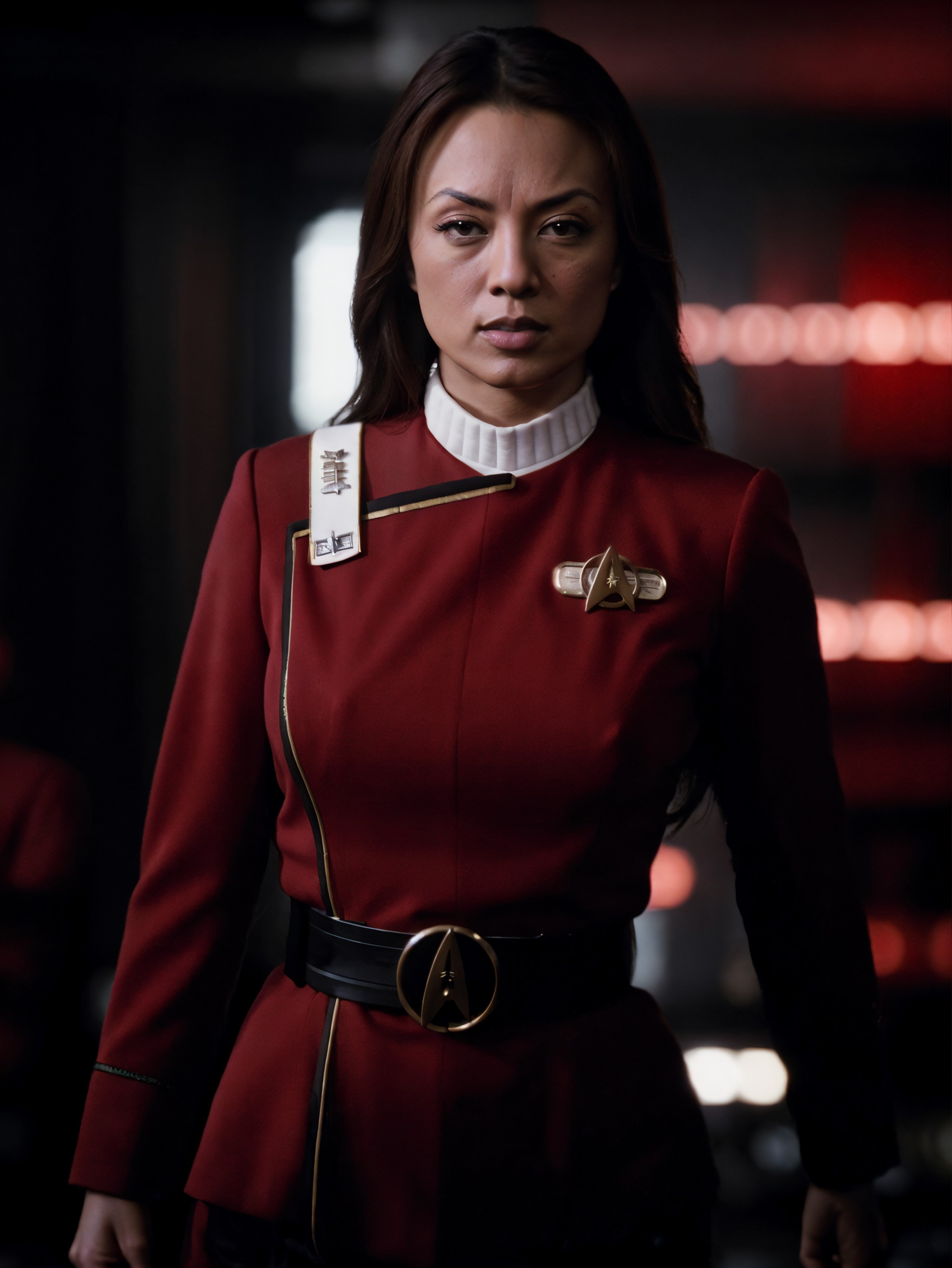 m1ngnawen-600 in twokunf red uniform,professional photograph of a stunning woman detailed, sharp focus, dramatic, award wi...