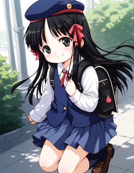 Hoshino_Hina, long hair, black hair, black eyes, hair ribbon, short stack,