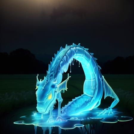 <lora:ectoV5:1> ecto a dripping transparent dragon, HDR, in a field