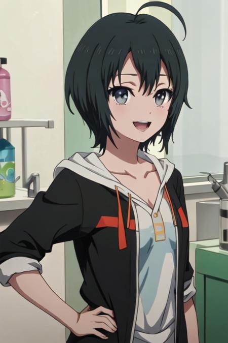 todo_misa_shirobako black_hair, short_hair, ahoge, black_eyes, grey_eyes