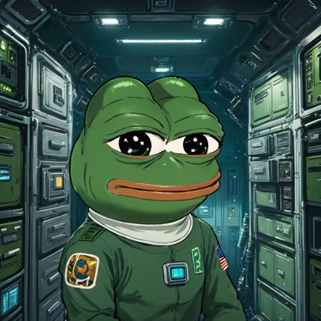 A space station with many technological resources and many drawers, (((pepe_frog))), 1 boy <lora:pepe_frog SDXL:1.2>