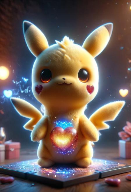 holographic, h4v_h0l0, pikachu, cute, chibi, glowing eyes, LED, High Quality, Soft Texture, Full Colour, made of ral-smlvltnpls, masterpiece, dynamic, awesome quality,soft lighting,artistic composition, high contrast, high resolution, visual aesthetics, masterpiece, sfw