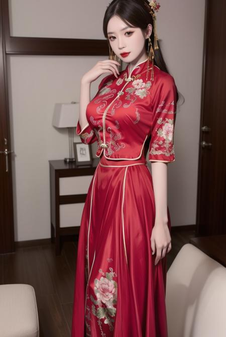 chinese clothes,dress,dudou,killer,red dress,floral print,