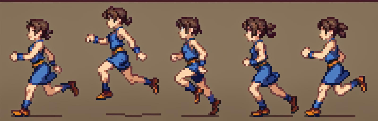 A series of three animated images of a female character running.