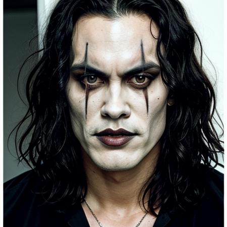 a portrait of Eric_Draven_512v2-900, (black and white make up:1.25), creepy look
