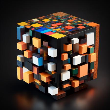 (cubismcubed style:1) a cube made out of cubes with a black background <lora:djzCubismCubedV21_LoraBooth:1>