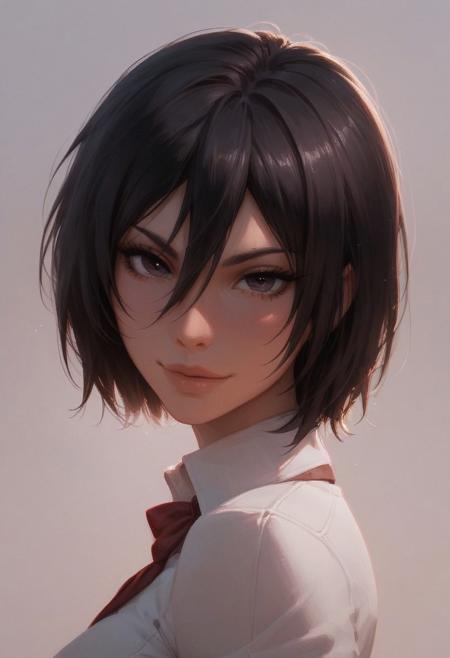 score_9, score_8_up, score_7_up, score_6_up, 1girl, mikasa ackerman, black eyes, black hair, short hair, perfect face, detailed eyes, perfect eyes, sexy, sexy girl, beautiful eyes, petite body, perfect cute face, medium breasts, areola, light smile, seductive, smirk, portrait, close up