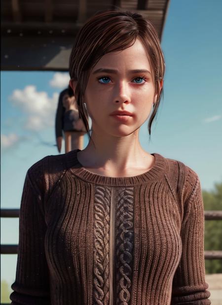 (8k, best quality, masterpiece:1.2), (realistic, photorealistic, photo-realistic:1.37), ultra-detailed, beautiful detailed eyes, beautiful detailed nose, (((balanced eyes))), ((upper body 1:2)),((big breasts)), (((sweater))), natural skin texture, 24mm, 4k textures, soft cinematic light, adobe lightroom, photolab, hdr, intricate, elegant, highly detailed, sharp focus, ((((cinematic look)))), soothing tones, insane details, intricate details, hyperdetailed, low contrast, soft cinematic light, dim colors, exposure blend, hdr, faded, slate atmosphere,  <lora:Ellie_V1:0.8> , (((sweater))), long sleeves