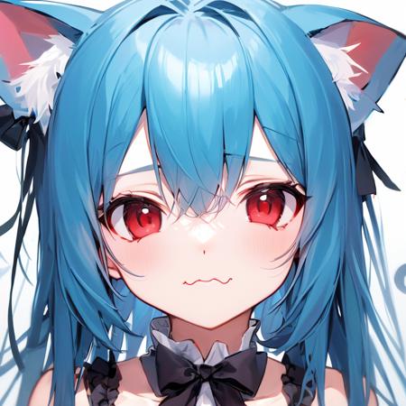 icon, cat ears, blue hair, red eyes, cat ears, empty eyes, :3,