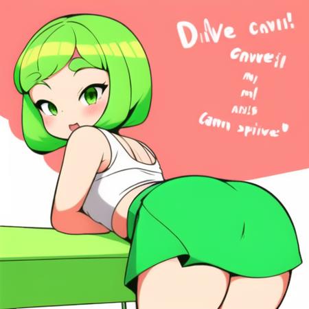 art by diives, 1girl, casual pose,  green skirt, white panties