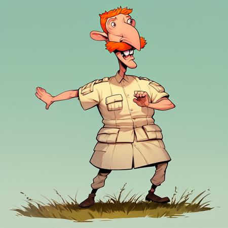 nigel thornberry, 1boy, mustache, orange hair, uniform, teeth, buck teeth,