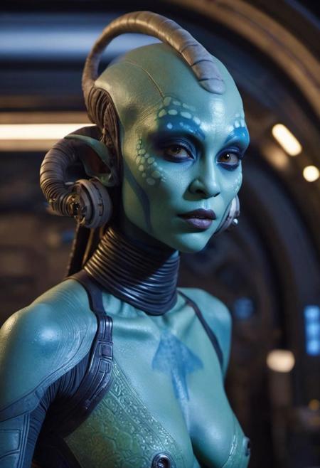 Intricate cinematic film inside a spaceship, a sexy alien girl, Twi'lek, sexy pose, sexy curvy body, small defined jaw, large cheekbones, with bioorganic skin (extremely detailed skin with pores),
Very high quality RAW photography, exquisite details and textures, highly detailed and ultra detailed photography, spectacular cinematic lighting, 4k,
highest resolution, (bokeh: 1.3), (best quality, masterpiece: 1.3), ultra high resolution, 16k unity wallpaper, intricate details, higher level of detail, sharp focus, extreme shadow play, low key, backlight, (filmgrain: 1.3)
spectacular full body shot, wide angle view, dynamic pose