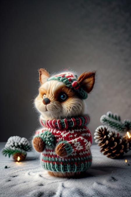 christmassweater, Masterpiece, 1female, detailed, realistic photo, portrait, face focus, close up, European, female, red lips, gentle smile, 28 years old, realistic high detailed face, natural eyes, anatomic correct bodies, lots of detail, colorful, hdr, strong, mature female, beautiful, cinematic, elegant, hyperrealistic, hyperrealism, Christmas sweater, colorful sweater, garden, winter, Christmas tree, Christmas decorations, Christmas, hands hidden, hands out of view, Grinch, animal focus, Santa hat.