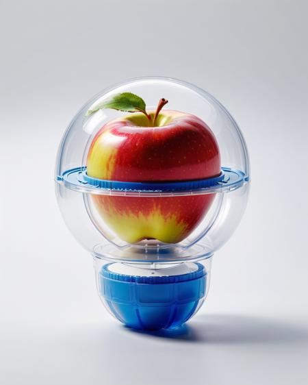 product shot of a apple inside a plastic capsule <lora:product_shot_of:0.4>