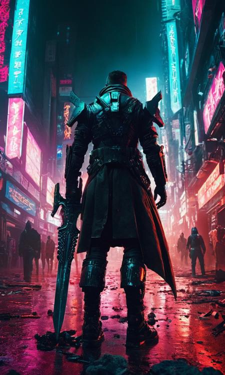 cinematic still 1man, ultra greatsword, neon city, futuristic setting, badass, corpses and blood on the ground, epic, ((cyberpunk)), cataclysmic, absurdres, best quality, digital art style . emotional, harmonious, vignette, 4k epic detailed, shot on kodak, 35mm photo, sharp focus, high budget, cinemascope, moody, epic, gorgeous, film grain, grainy, dark cyberpunk illustration of brutal 1man, ultra greatsword, neon city, futuristic setting, badass, corpses and blood on the ground, epic, ((cyberpunk)), cataclysmic, absurdres, best quality, digital art style in a world without hope, ruled by ruthless criminal corporations. best quality, high resolution, 1man, ultra greatsword, neon city, futuristic setting, badass, corpses and blood on the ground, epic, ((cyberpunk)), cataclysmic, absurdres, best quality, digital art style, sharp focus, cinematic, highly detailed, dynamic background, atmosphere, vibrant, intricate, appealing, full color, very inspirational, thought driven, fine detail, clear