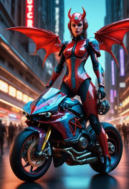 <lora:md2034:0.5> epic, dystopian terror,
poster_\(medium\), Full length, distance, full body, perfect photograph, vivid detail,
 (( futuristic cybernetic devilgirl on a futuristic battle Ducati in a terrifying dystopia))
emblem,  (simple_background:1.3), symmetry,(no_humans:1.3),, (masterpiece:1.3), (best_quality:1.3), (ultra_detailed:1.3), 8k, extremely_clear, realism, (ultrarealistic:1.3),, insane details, perfect anatomy, intricate details, hyperdetailed, ultra detailed, extreme detailed, highest detailed, high_detail, colorful, beautiful, hdr, photorealistic, highres, ultra_high_res, photography, aesthetic, extremely_delicate,