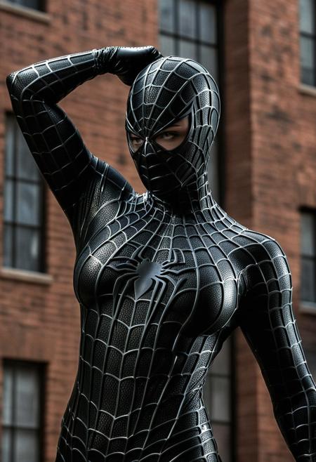 score_9, score_8_up, score_7_up, best quality, realistic, masterpiece, beautiful detail, hyperrealistic, afternoon sky, ((1girl, woman body, big breasts)), amazing detailed full body portrait of a beautiful girl, wearing a realistic and highly detailed black raimi spider-man suit, ((huge muscular girl)), ((wears black spiderman mask)), professional model wears ultra - detailed black raimi spider - man suit, ultra - detailed and grained black raimi spiderman suit, suit covered entire body and hand, black spiderman gloves, wet, (spider pose, close up), (full body), (dirty skin), octane render, highly detailed, volumetric, dramatic lighting, (highest quality:1.1), (HDR:1.3), (top quality, best quality), realistic, high definition,