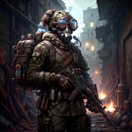 <lora:DieselPunkAI:1> DieselPunkAI soldier, gas mask