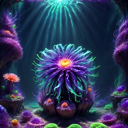 ((best quality)), ((masterpiece)), ((realistic,digital art)), (hyper detailed),DonMV01dfm4g1c3XL  Marketplace Sea Anemone,Crevasse, octane rendering, raytracing, volumetric lighting, Backlit,Rim Lighting, 8K, HDR, magical, whimsical, fairytale  <lora:Voidmagic_XL_version-000014:1>